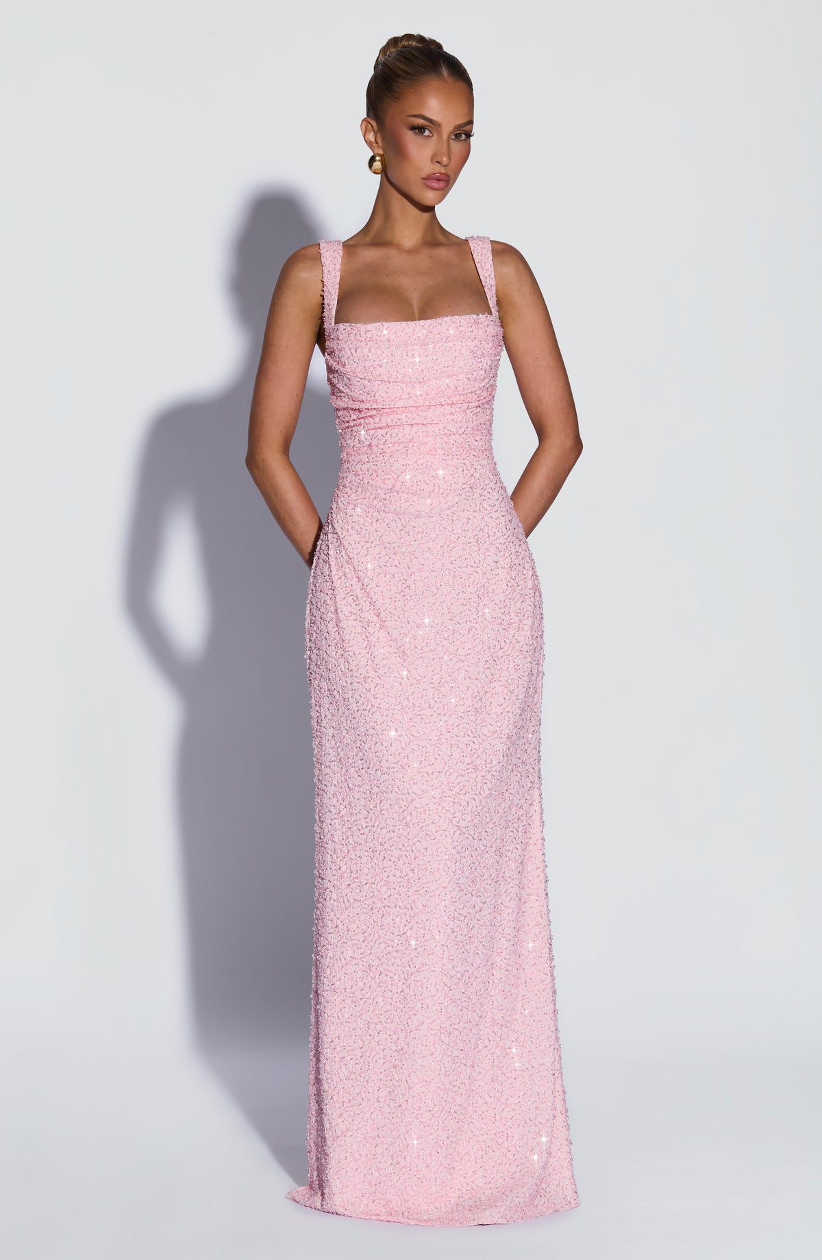 Robe longue Calanthe - Rose poudré pailleté