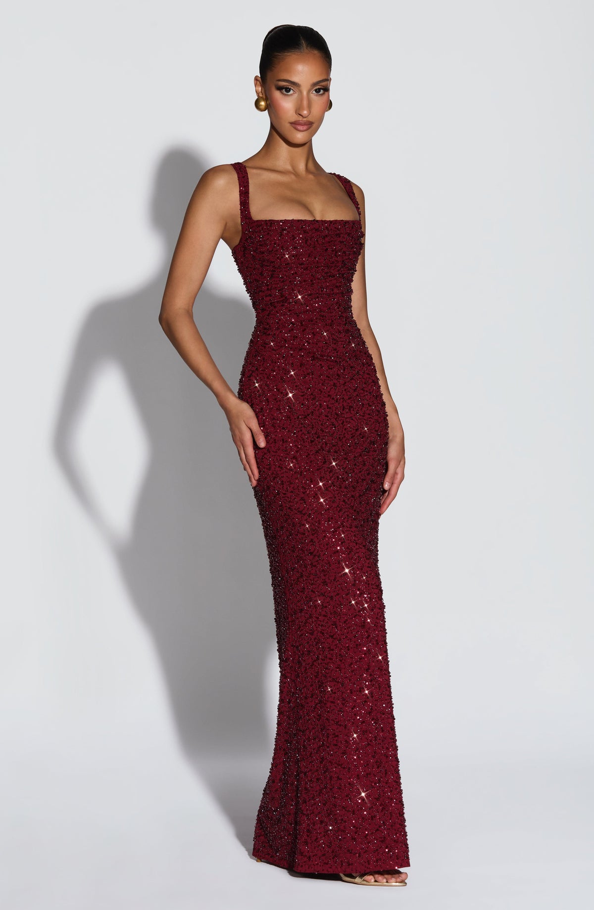 Robe longue Calanthe - Bordeaux pailleté