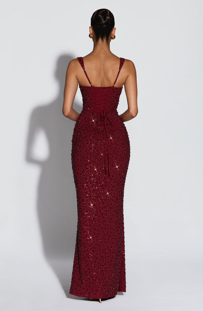 Robe longue Calanthe - Bordeaux pailleté
