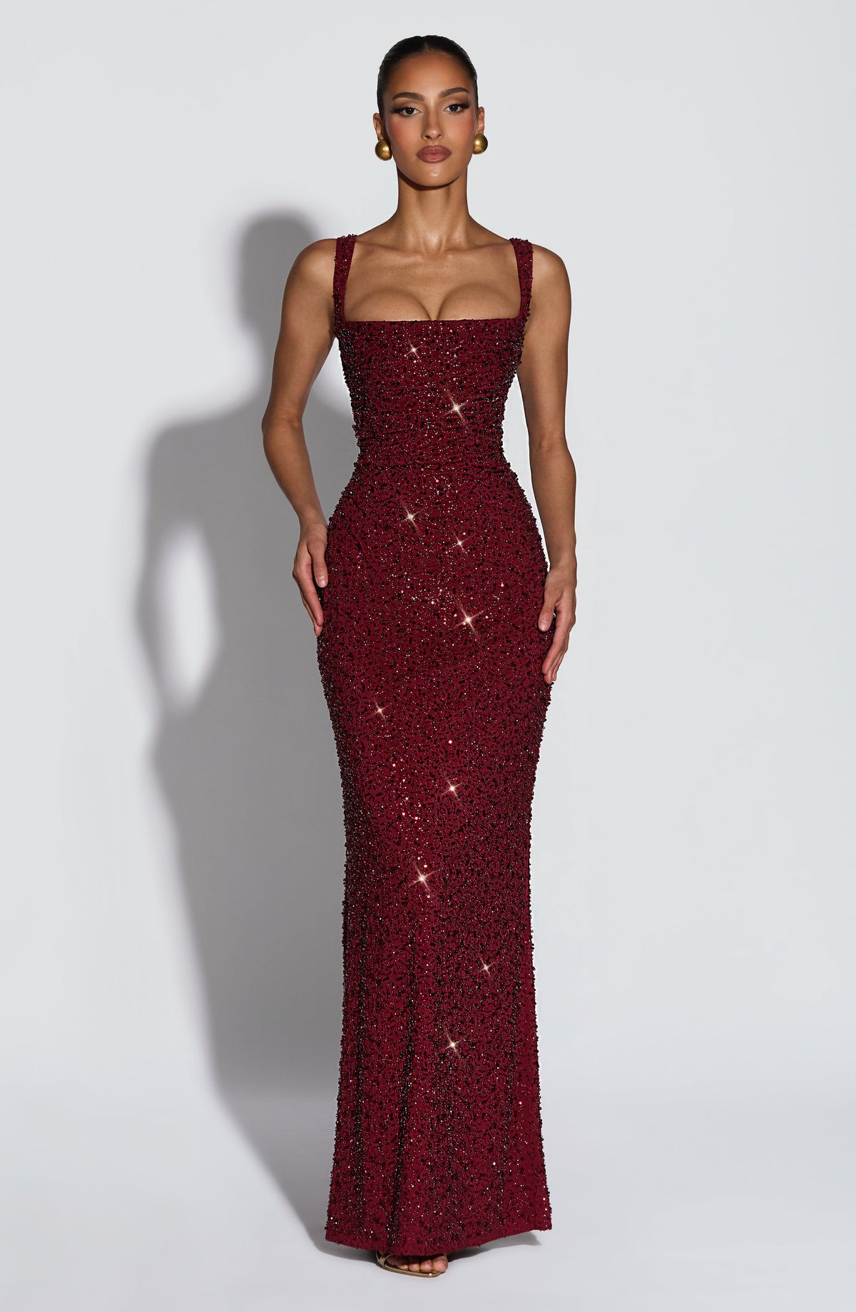 Robe longue Calanthe - Bordeaux pailleté