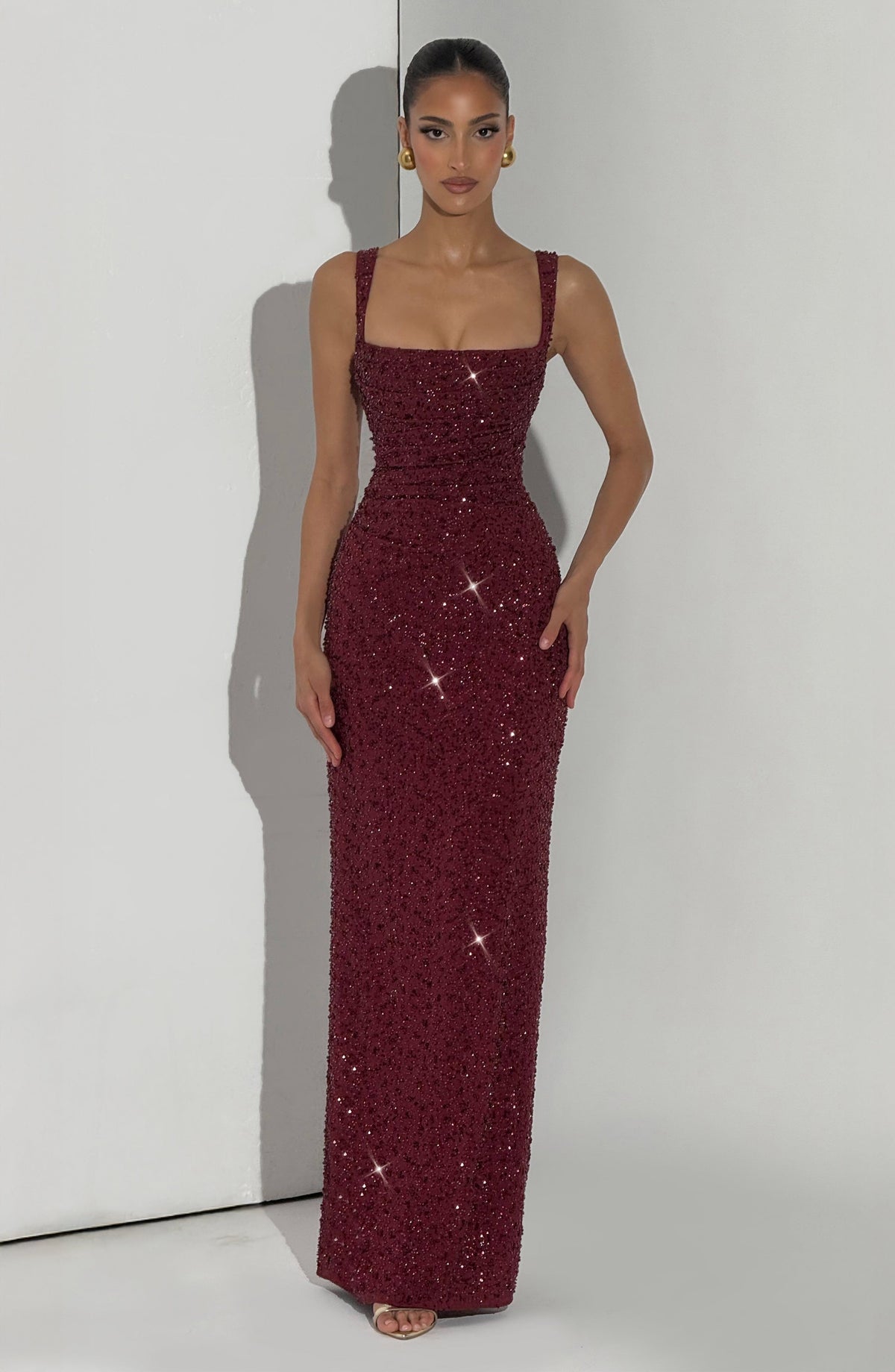 Robe longue Calanthe - Bordeaux pailleté