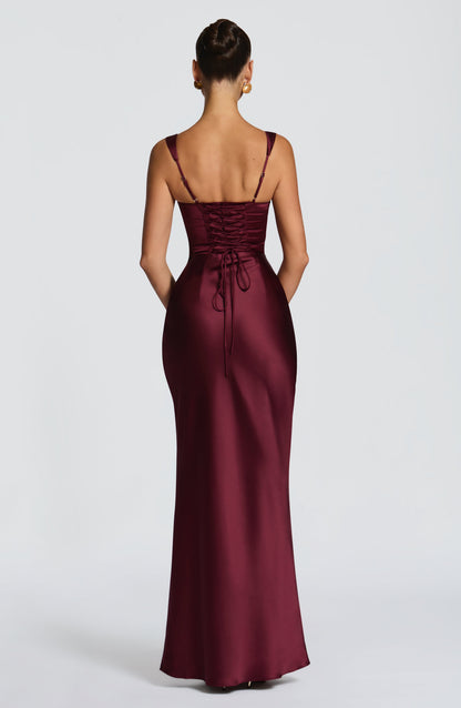 Robe longue Calanthe - Rouge cerise laqué