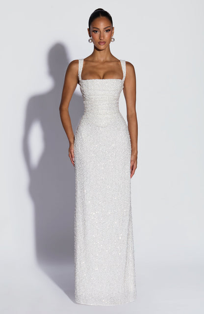 Robe longue Calanthe - Ivoire pailleté