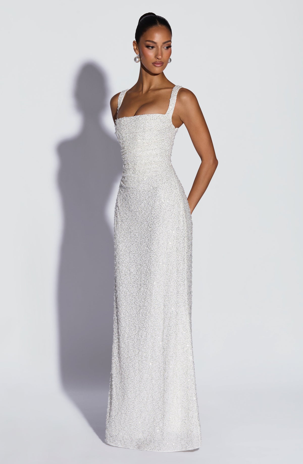 Robe longue Calanthe - Ivoire pailleté