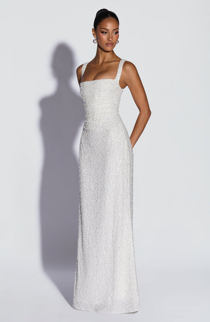 Robe longue Calanthe - Ivoire pailleté