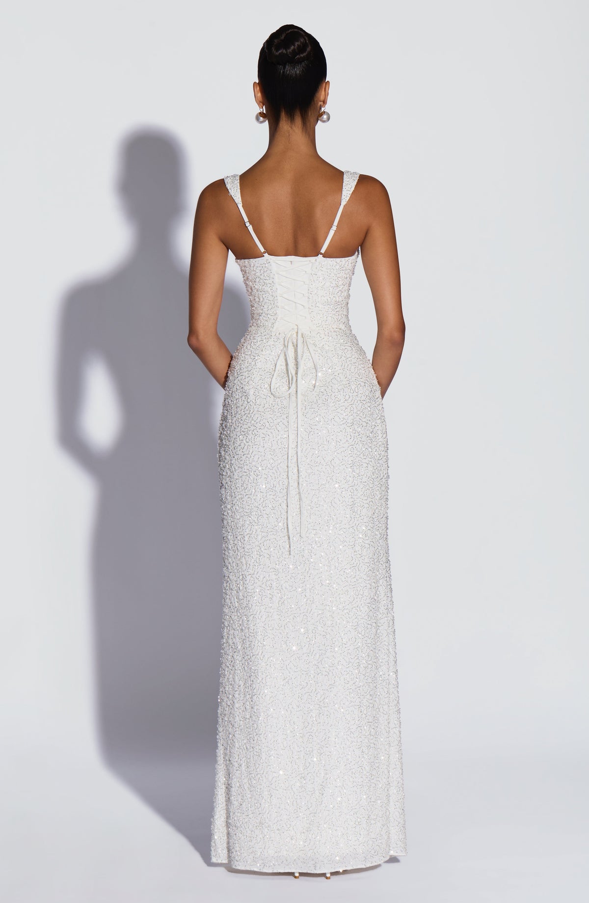 Robe longue Calanthe - Ivoire pailleté