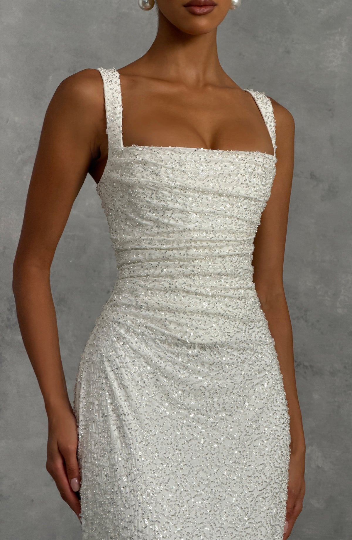 Robe longue Calanthe - Ivoire pailleté