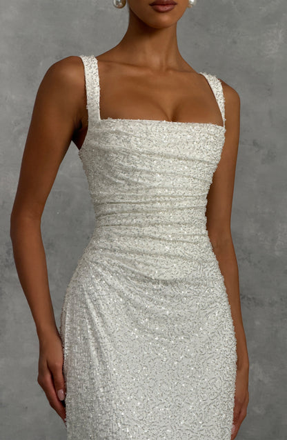 Robe longue Calanthe - Ivoire pailleté