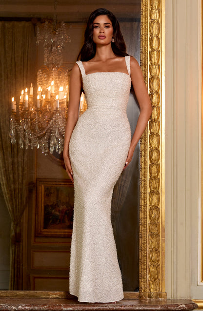 Robe longue Calanthe - Ivoire pailleté