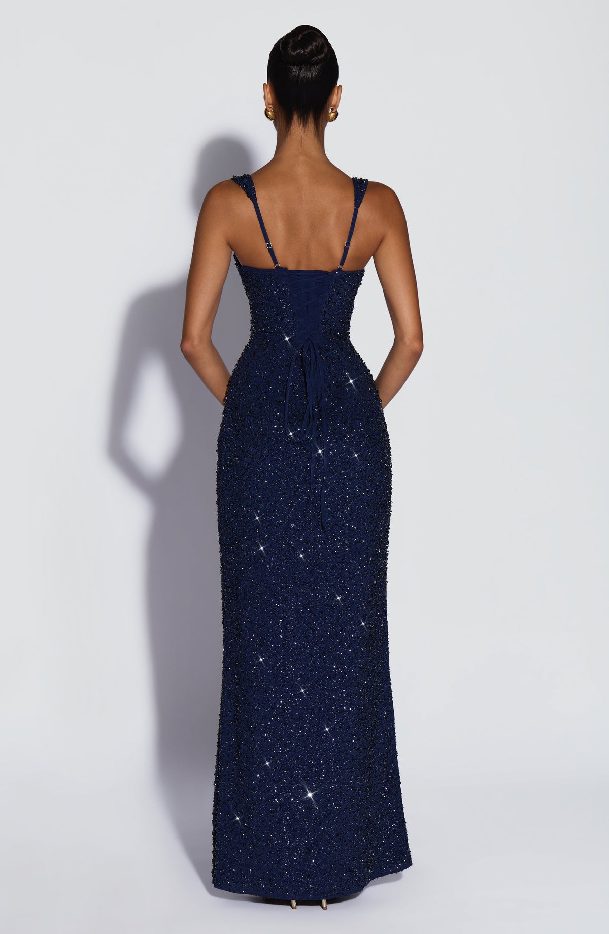 Robe longue Calanthe - Bleu marine pailleté