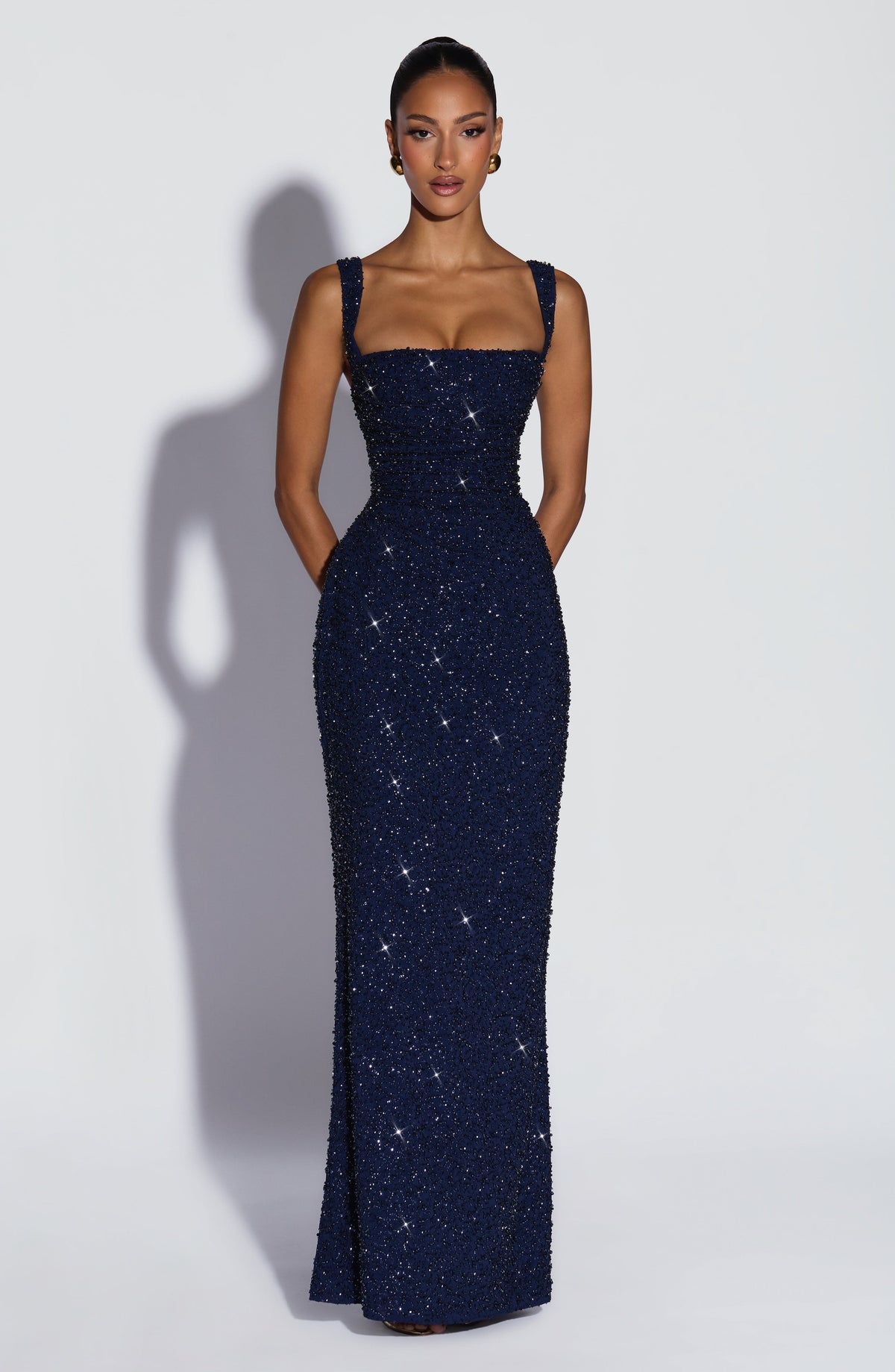 Robe longue Calanthe - Bleu marine pailleté