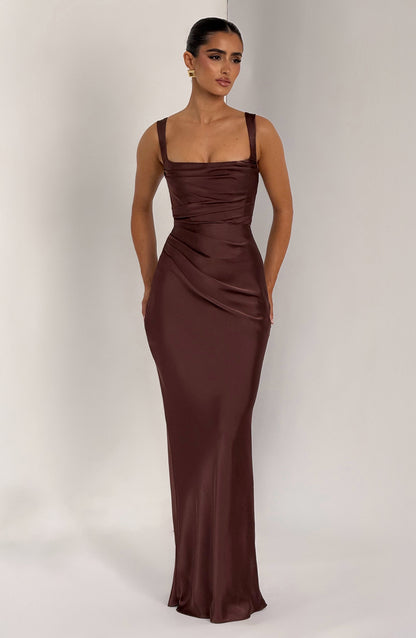 Robe longue Calanthe - Brun prune