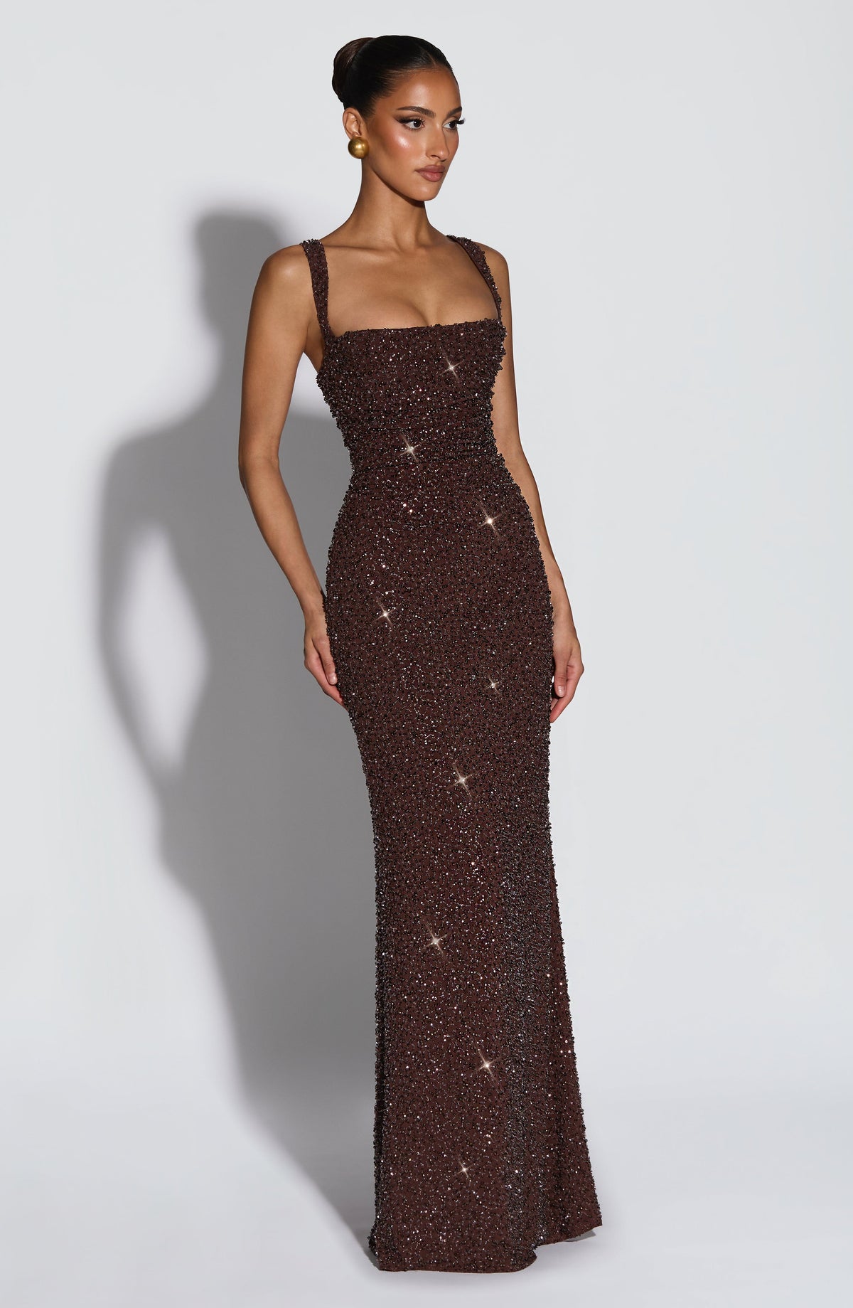 Robe longue Calanthe - Brun prune pailleté