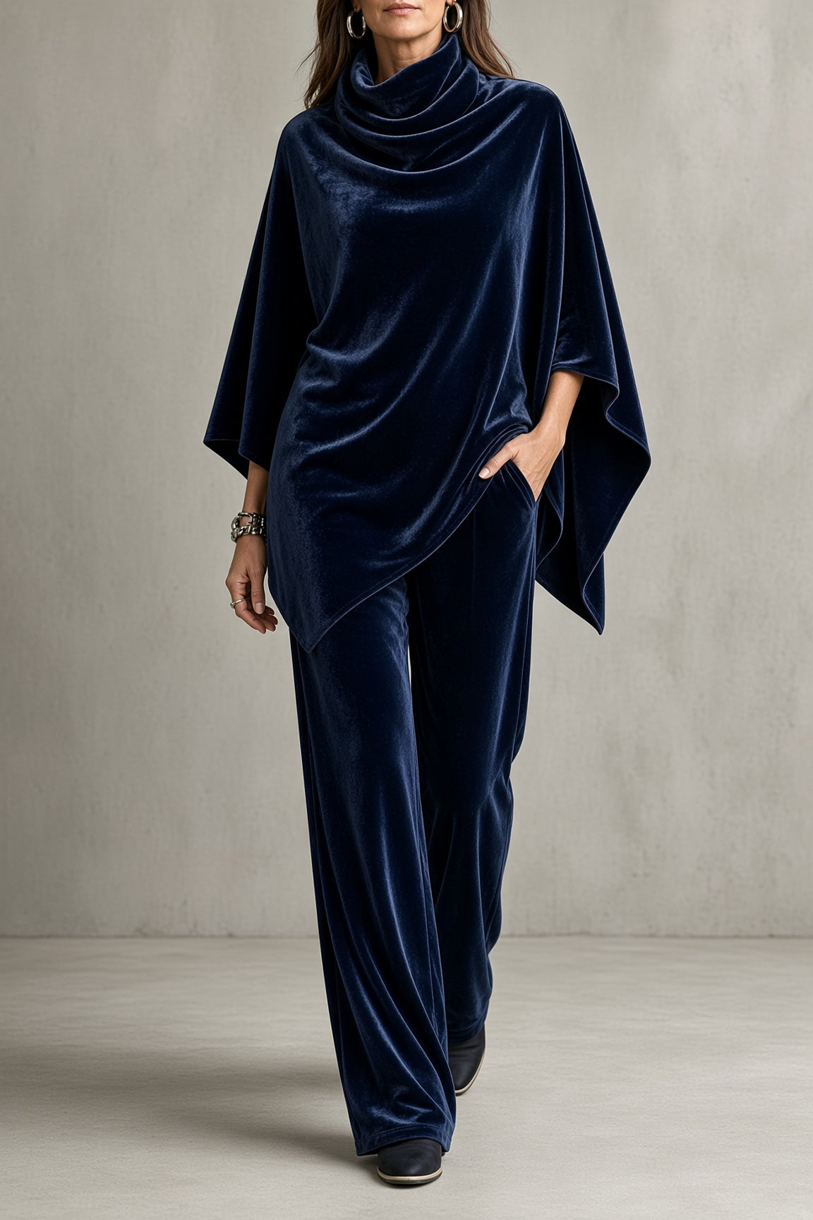 Michèle – Ensemble Poncho Drapé et Pantalon Large