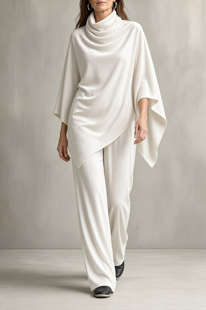 Michèle – Ensemble Poncho Drapé et Pantalon Large