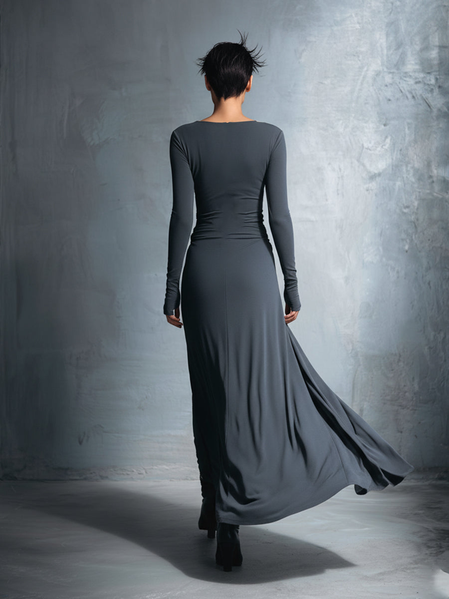Geneviève – Robe Maxi Portefeuille à Nœud en Soie