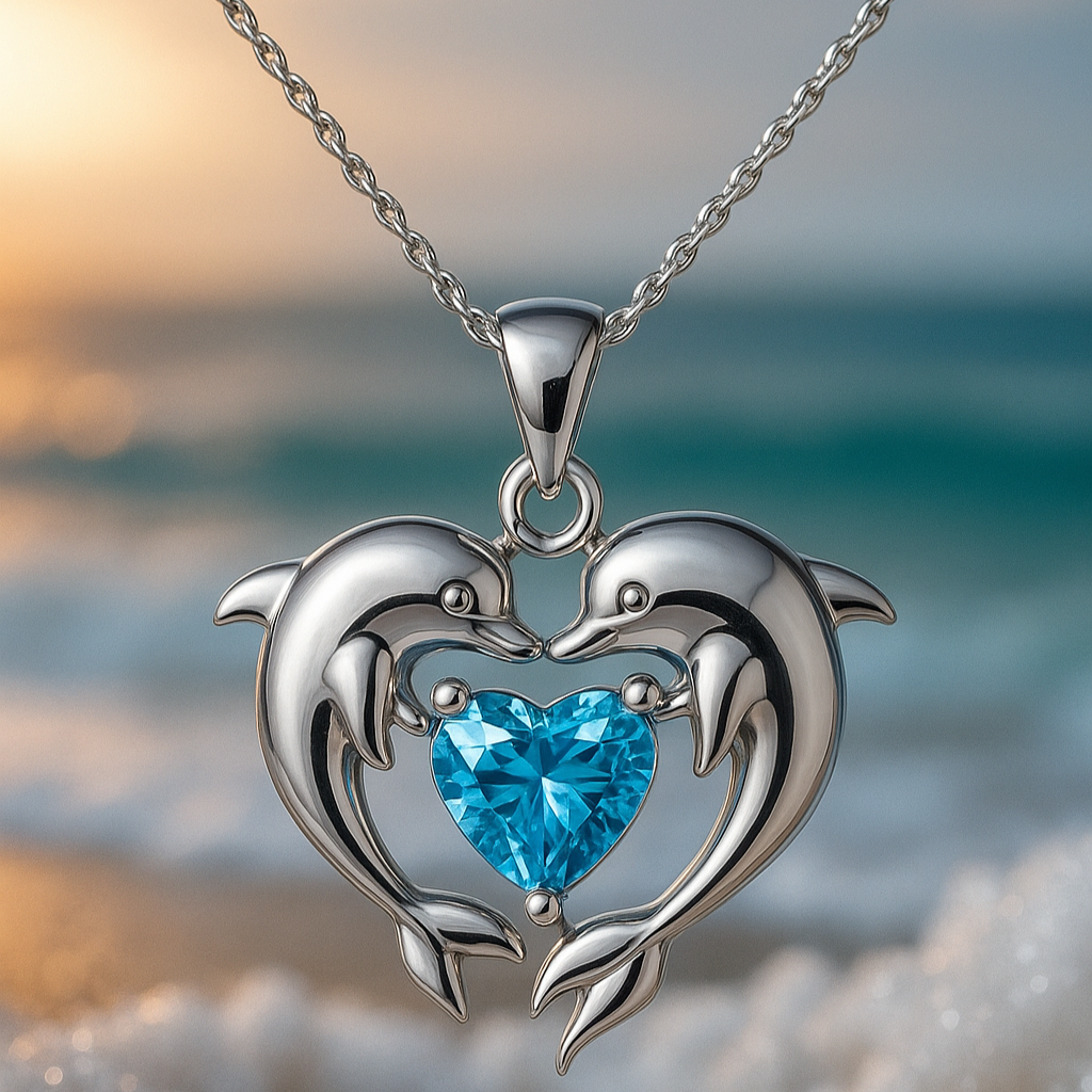 Collier en argent avec deux dauphins et une opale