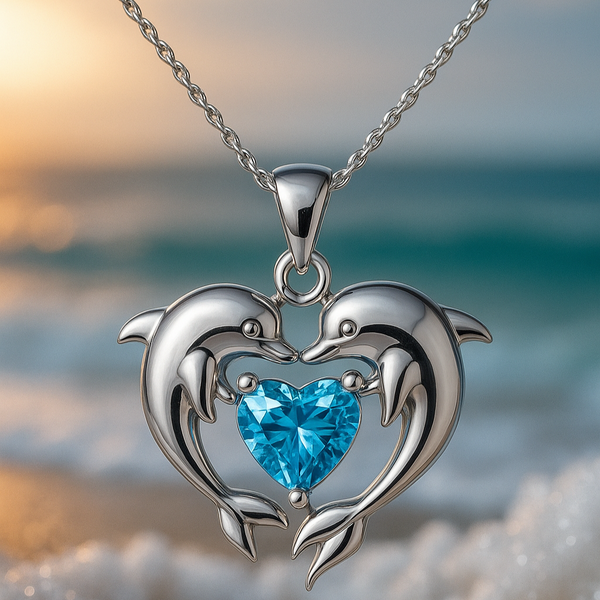Collier en argent avec deux dauphins et une opale