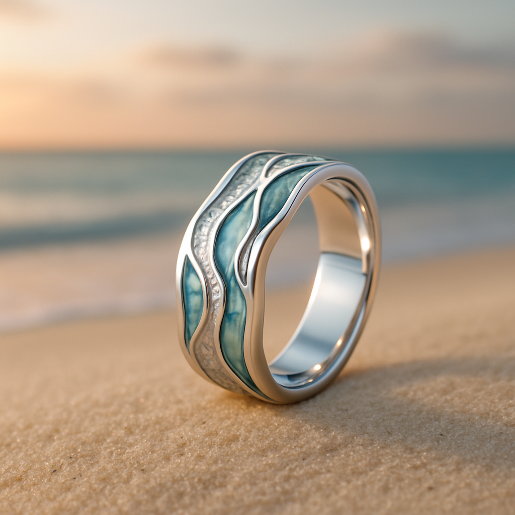 Bague Ondes turquoise en argent – photo 1/4
