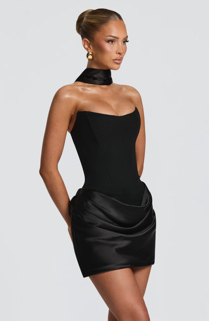 Maggie | Mini Robe Bustier Corset en Crêpe et Satin
