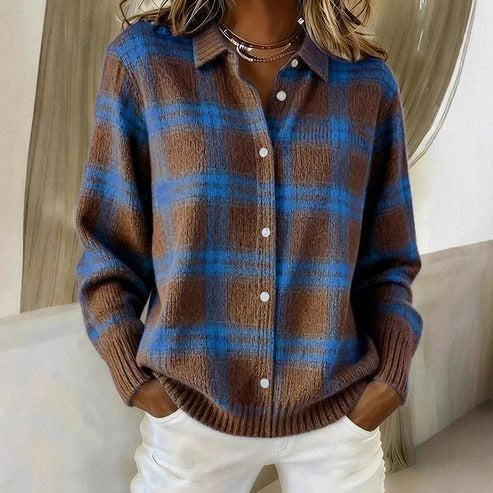 Annie – Cardigan en Maille à Carreaux, marron chocolat