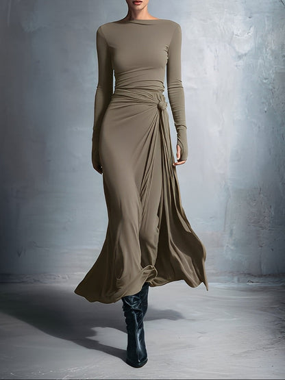 Geneviève – Robe Maxi Portefeuille à Nœud en Soie